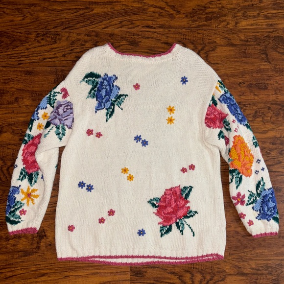 Vintage Liz Wear Floral Patterned Knit Sweater Cottagecore VTG Rose Crewneck - Picture 3 of 3
